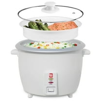Bene Casa Electric Rice Cooker 6 Cup Rice Pot with Glass Lid & Food Steamer, White