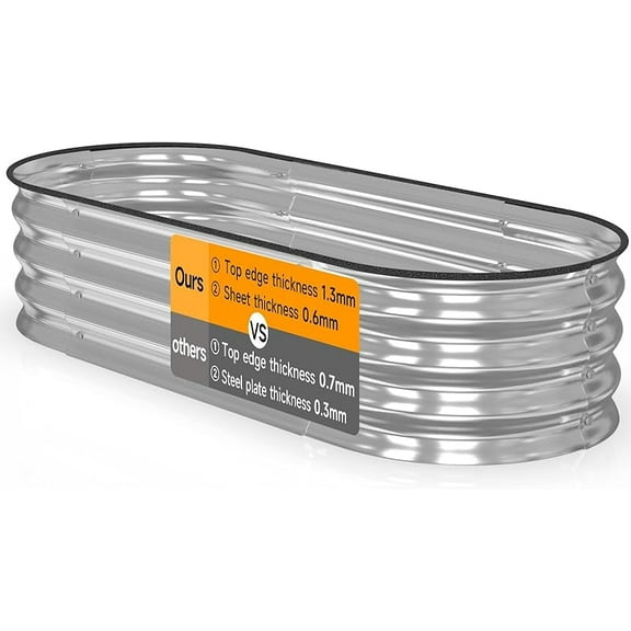 Galvanized Raised Garden Beds Outdoor,0.6mm Thickness//4×2×0.9 ft Oval Garden Bed for Gardening,Vegetables,Flowers//Sturdy Metal Planter Box,Durable and Easy to Install(Silver)