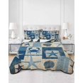 thumbnail image 2 of Full Size Quilt Bedding Set, Vintage Starfish Coastal Reversible Summer Quilt 3 Pieces, Blue Shell Crab Nautical Retro Art Lightweight Bedspreads Coverlets with 2 Pillow Shams for All Seasons, 2 of 5