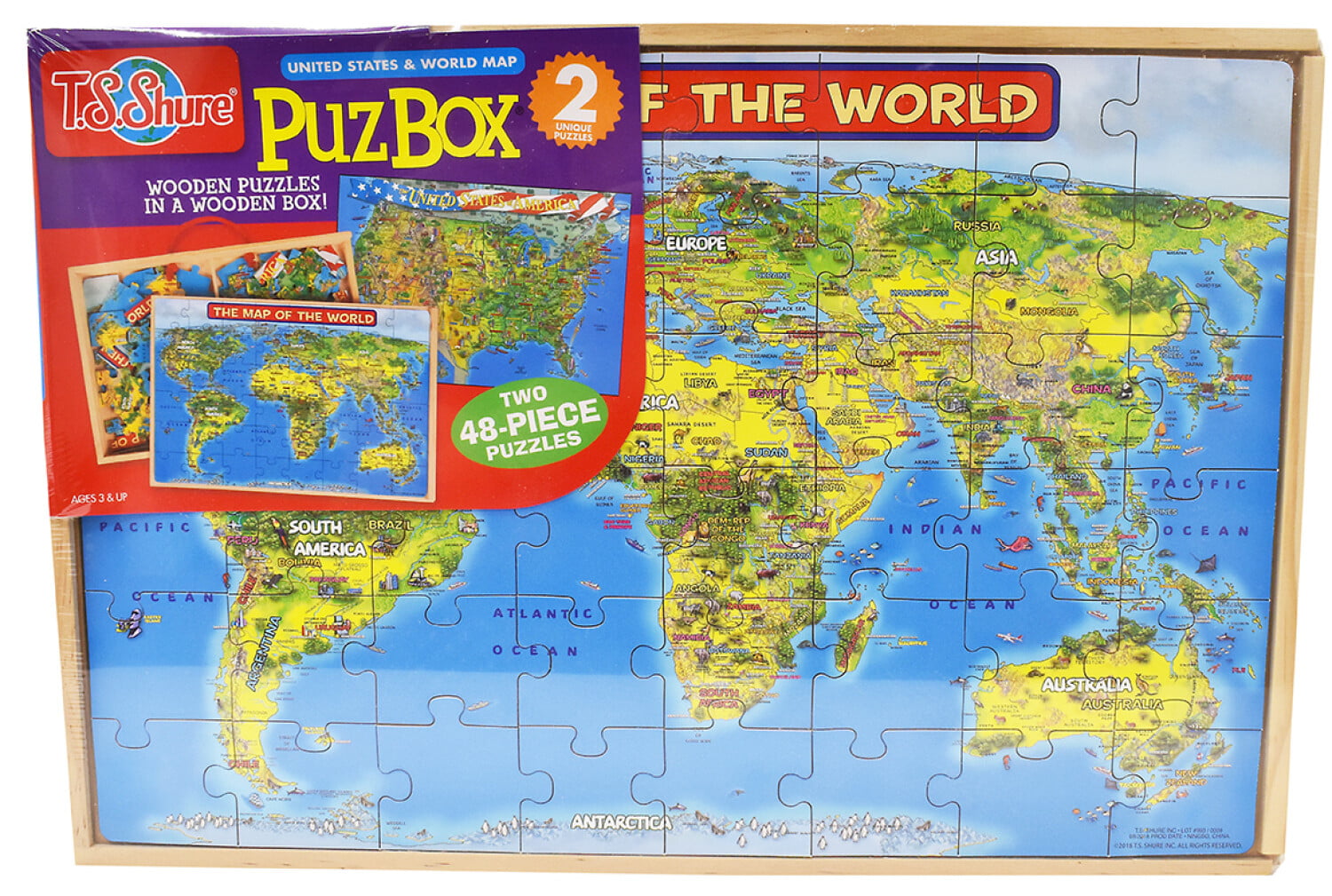 Shure Wooden Magnetic World Map Puzzle T.S 