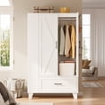 thumbnail image 4 of IRONCK 67" Tall Wardrobe Closet with Mirror & Drawer, White Wooden Bedroom Armoire Cabinet with Side Shelves and Hooks, 4 of 12