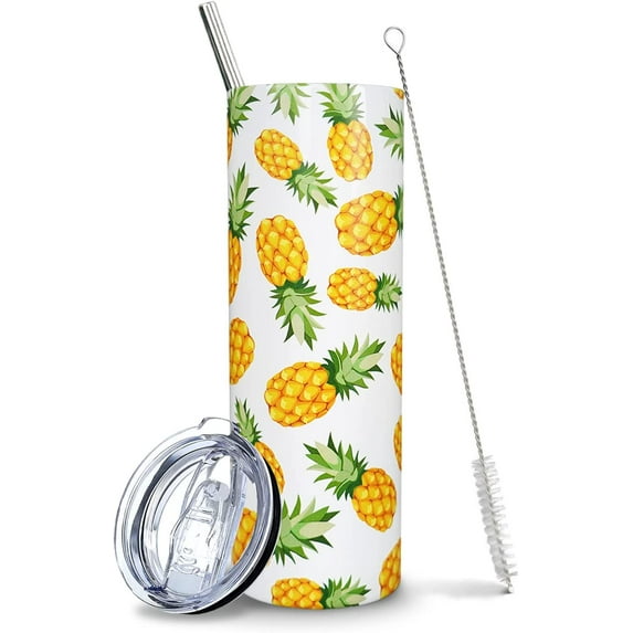 Pineapple Tumbler, Unique Pineapple Gifts for Women, Kids, Friends, Pineapple Cup/Water Bottle/Drink Cup/Coffee Travel Mug, Pineapple Stuff/Accessories/Presents, 20 Oz Pineapple Cup with Straw and Lid