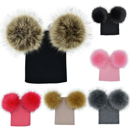 Infant Toddler Baby Boy Girl Warm Winter Wool Knit Beanie Fur Pom Pom Bobble Hat (Best Wool For Pom Poms)