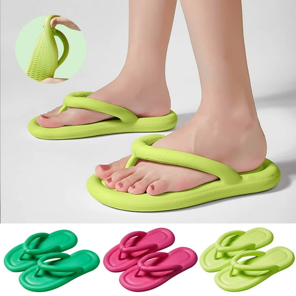 Xunlbb Flip Flops for Women Girls Soft Sole Rubber Slippers Thick Rubber Sandals Lightweight Quick Dry Bathing Shoes Summer Vacation Beach Fashion Footwear Full Size