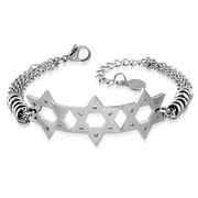 Stainless Steel Silver-Tone Triple Jewish Star of David Chain Bracelet, 9"