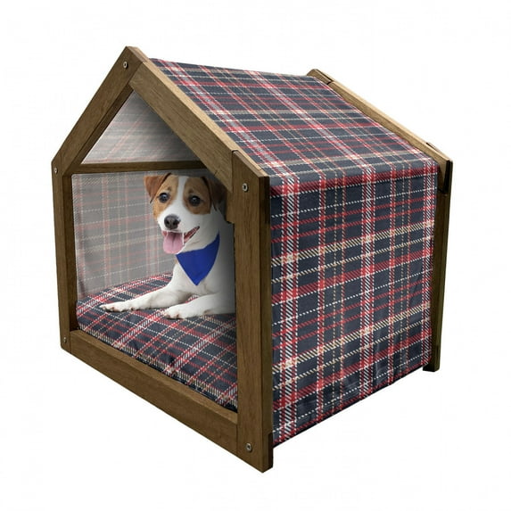Plaid Pet House, Classical Pattern Traditional Origins Irish Country Retro Style Simple Checkered, Outdoor & Indoor Portable Dog Kennel with Pillow and Cover, 5 Sizes, Multicolor, by Ambesonne