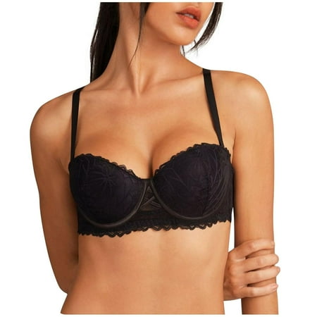 WCMZJ Women s Sexy Balconette Push Up Bra Underwire Lace Plunge Bra Plus Size Lift Balcony Brassiere Black XL