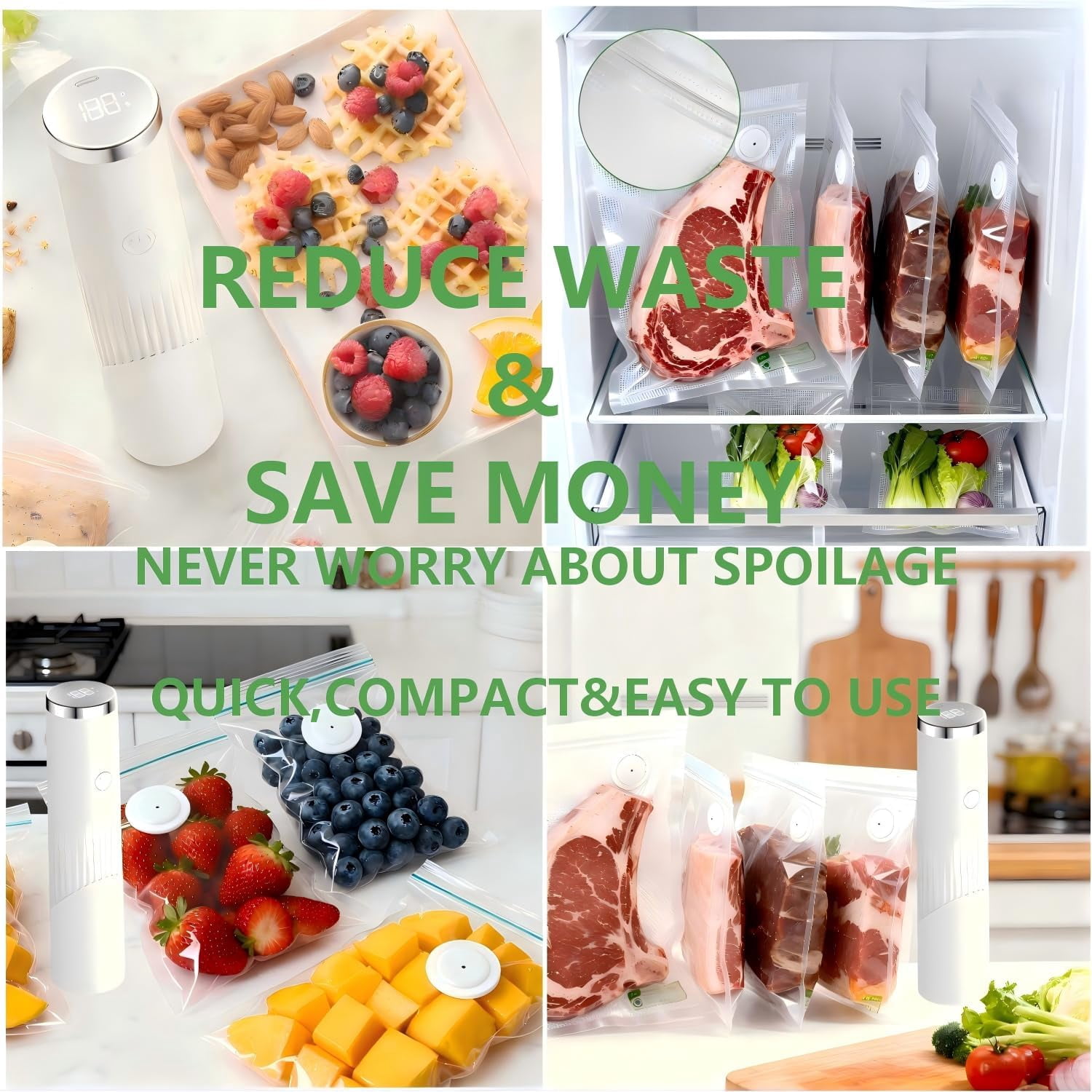 Vacuum Sealer, Handheld Vacuum Sealer, Vacuum Sealer Machine for Food Storage with 30 Reusable Bags, Rechargeable Compact Vacuum Sealer for Preservation & Fresh, Gifts for Mom, Wife, Chef & Home