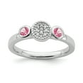 thumbnail image 1 of 925 Sterling Silver Round Pink Tourm. Diamond Stackable Ring Birthstone October Gemstone Tour Creat P Sapphire Fancy, 1 of 8