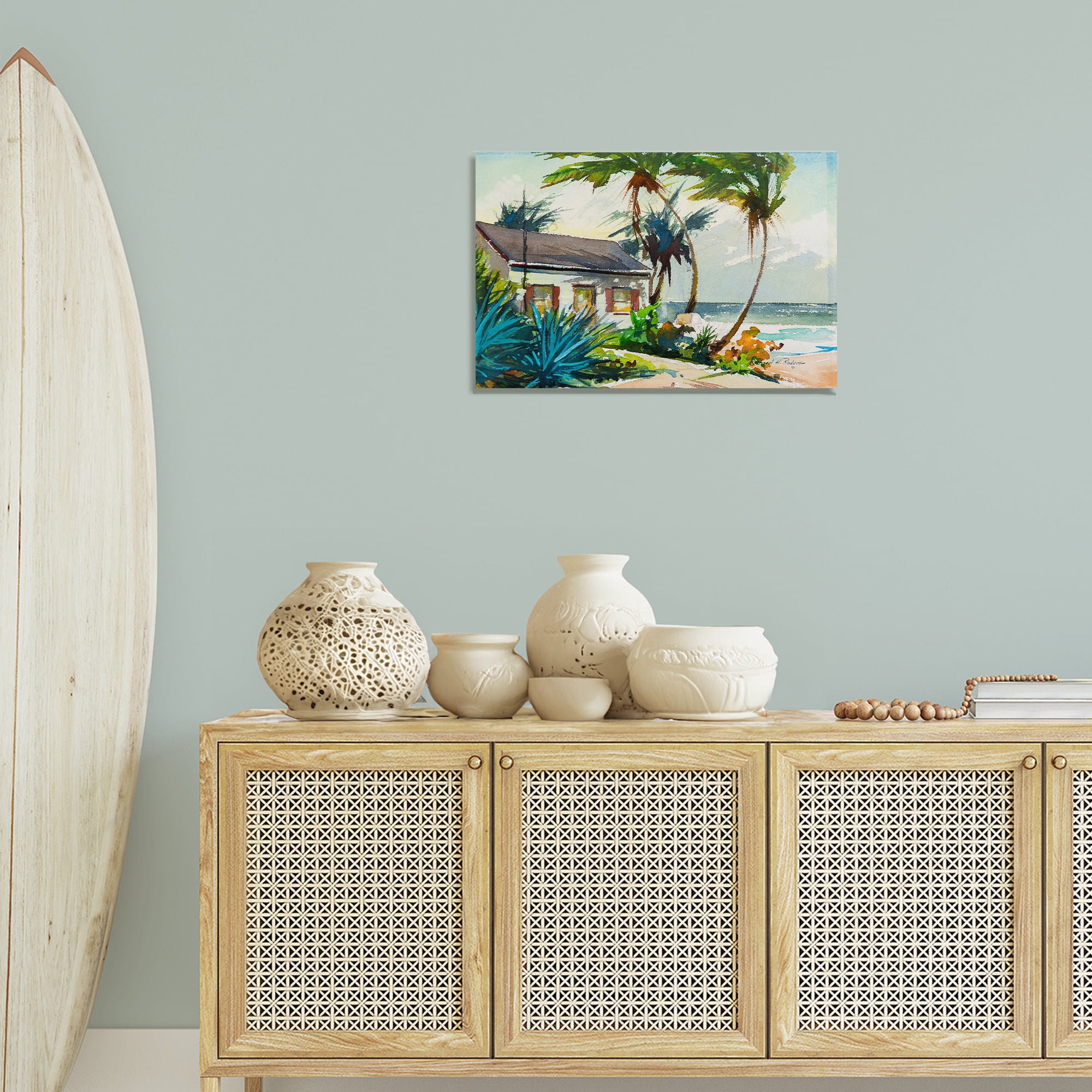 Stupell Industries Windswept Palms Cottage Landscape & Nature Painting Wrapped Canvas Art Print Wall Art, 24 x 16