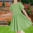 thumbnail image 6 of Juslio Girls Dress Summer Beach Short Sleeve Pockets A-line Knee Length Casual Green Sundress, 6 of 7