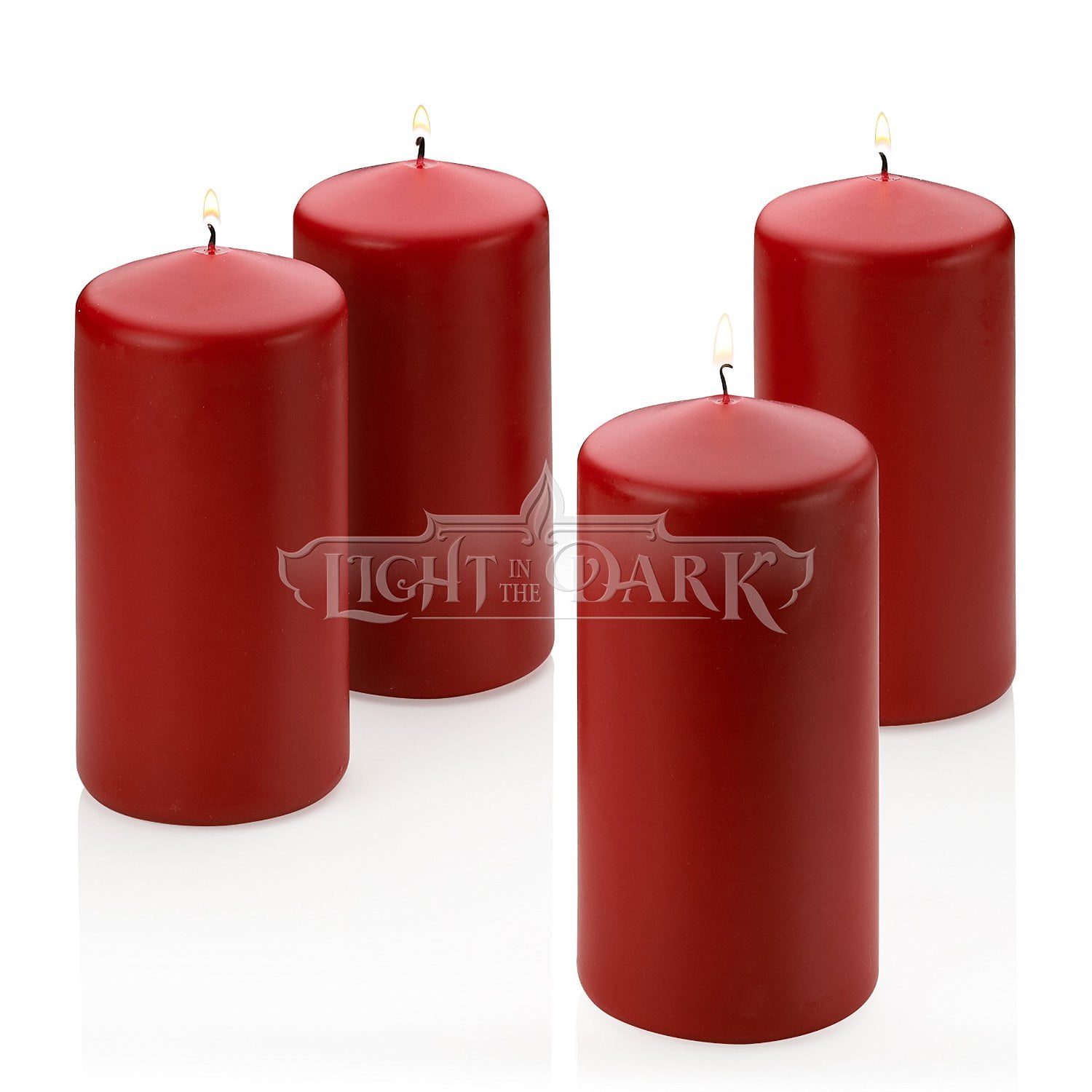 Set of 4 Red Unscented Pillar Candles 6 Inch Tall X 3 Inch Wide