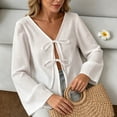 thumbnail image 6 of AKOEE Womens Crop Sweaters Open Tie Front Cardigans Soft Knit V Neck Long Sleeve Casual Spring Fall Blouses (XL, White), 6 of 7