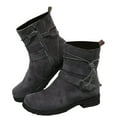 thumbnail image 2 of Hinvhai Women's Fashion Wide Width Leather Ankle Short Boots, Casual Comfortable Side Zipper Block Low Heel Round Toe Lace-Up Booties Gray 9.5(43), 2 of 5