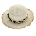 thumbnail image 1 of Sombrero de paja para mujer con circunferencia de 56-58 cm, sombrero para el sol, protector solar, para exteriores, con guirnalda, sombrero de copa plana, sombrero de playa, sombrero para el sol, 1 of 5