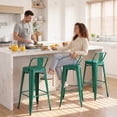 thumbnail image 4 of Devoko 30 Inch Metal Bar Stools Set of 4, Stackable Kitchen Island Bar Stools with Removable Back, Industrial Dining Chairs for Kitchen, Dining Room（Green）, 4 of 7