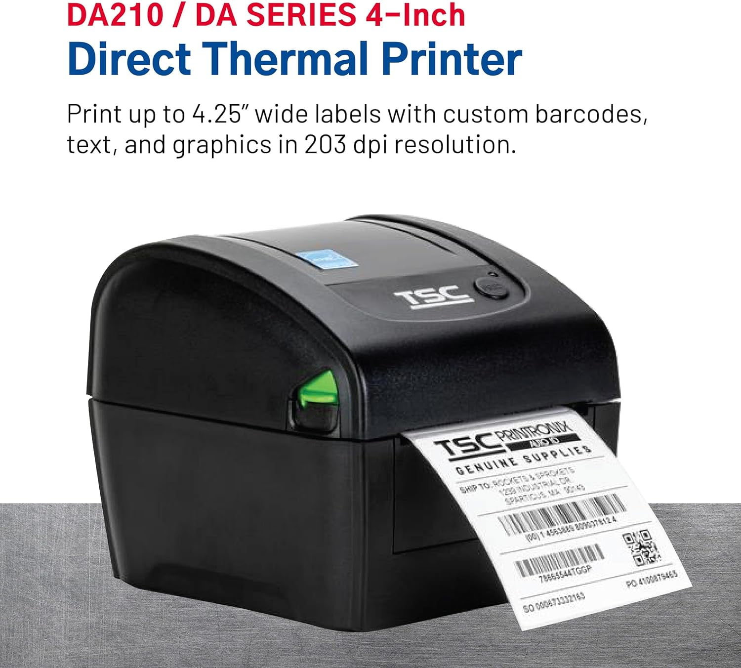 TSC DA210 Desktop Direct Thermal Label Printer for Postage, Shipping Tags, Receipts, Barcodes, Retail, Small Business, School, Home Office, and Stickers USB Connection, 4 Inch Width