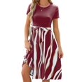 thumbnail image 3 of Deago Women's Casual Patchwork Print Dress Short Sleeve Round Neck A-Line Midi Summer Dresses (Wine Red, L), 3 of 9