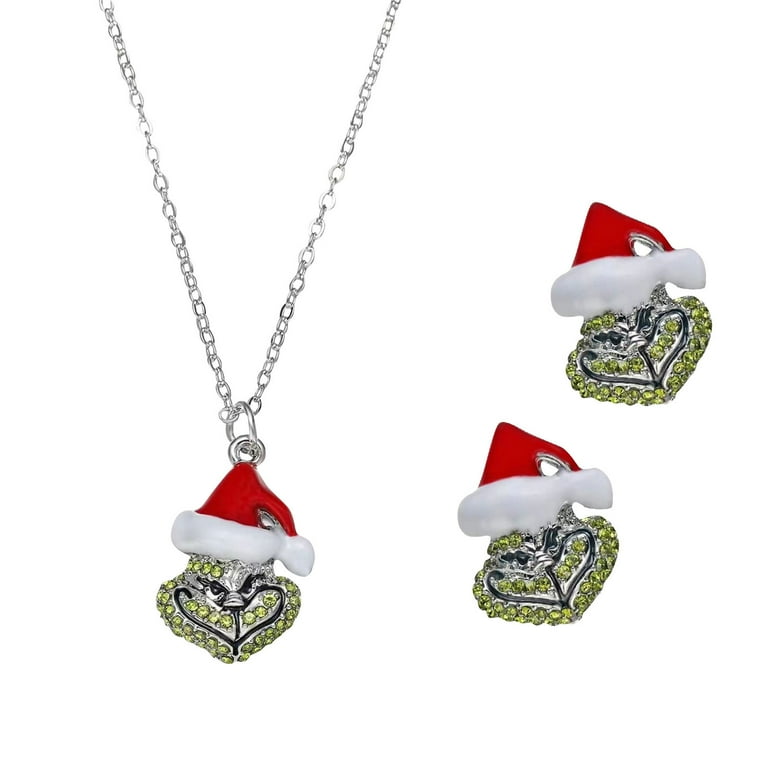 Act Now Gomind Christmas Gr1nch Fashion Light Up Necklace Christmas Stud Earrings Women s Gift