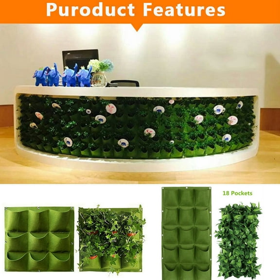 Vertical Hanging Wall Garden Planter 9 Pocket, Recycled Material Modular Plant Bag, for Herbs Flowers Strawberries, Balcony Terrace Courtyard Gardening, FAJHHA | L, Black
