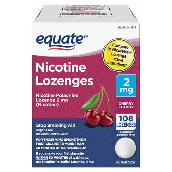 Equate Nicotine Lozenge 2 mg, Cherry Flavor, 108 Count – Stop Smoking Aid