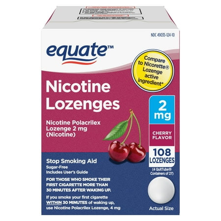 Equate Nicotine Lozenge 2 mg, Cherry Flavor, 108 Count – Stop Smoking Aid