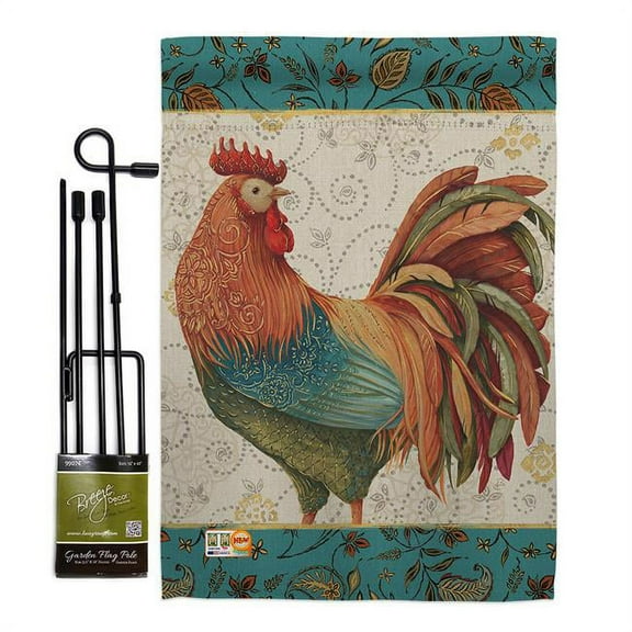 Breeze Decor BD-FA-GS-110118-IP-BO-D-US18-WA 13 x 18.5 in. Rooster Spice Nature Farm Animals Vertical Double Sided Mini Garden Flag Set with Banner Pole