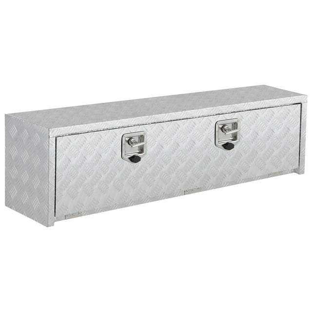 Boîte sous-Corps d'Outils en Aluminium Robuste de 48 Po, Coffre Organisateur de Rangement Carré Imperméable pour Camionnette, Caisse de Camionnette, Remorque de VR (48 Pouces X 18 Pouces X 18 Pouces - Argent)