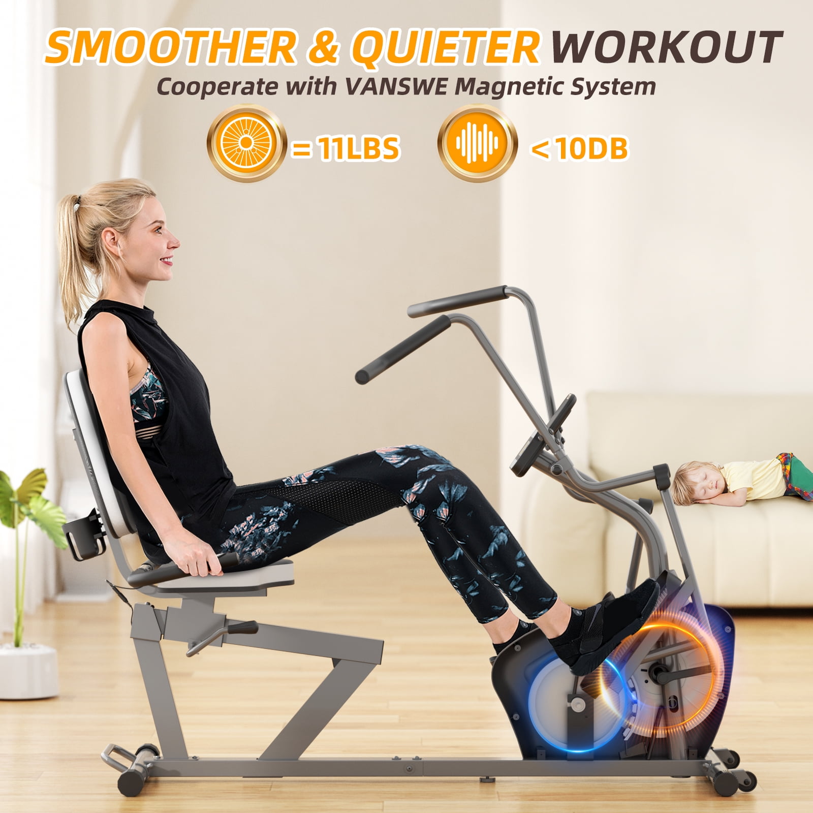 Vanswe Recumbent Elliptical Exercise Bike with Arm Exerciser for Home Training Cardio Workout