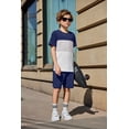 thumbnail image 6 of Arshiner Boys 2 Piece Summer Outfits Navy & Grey Colorblock Top and Shorts Set 9-10 Years, 6 of 7