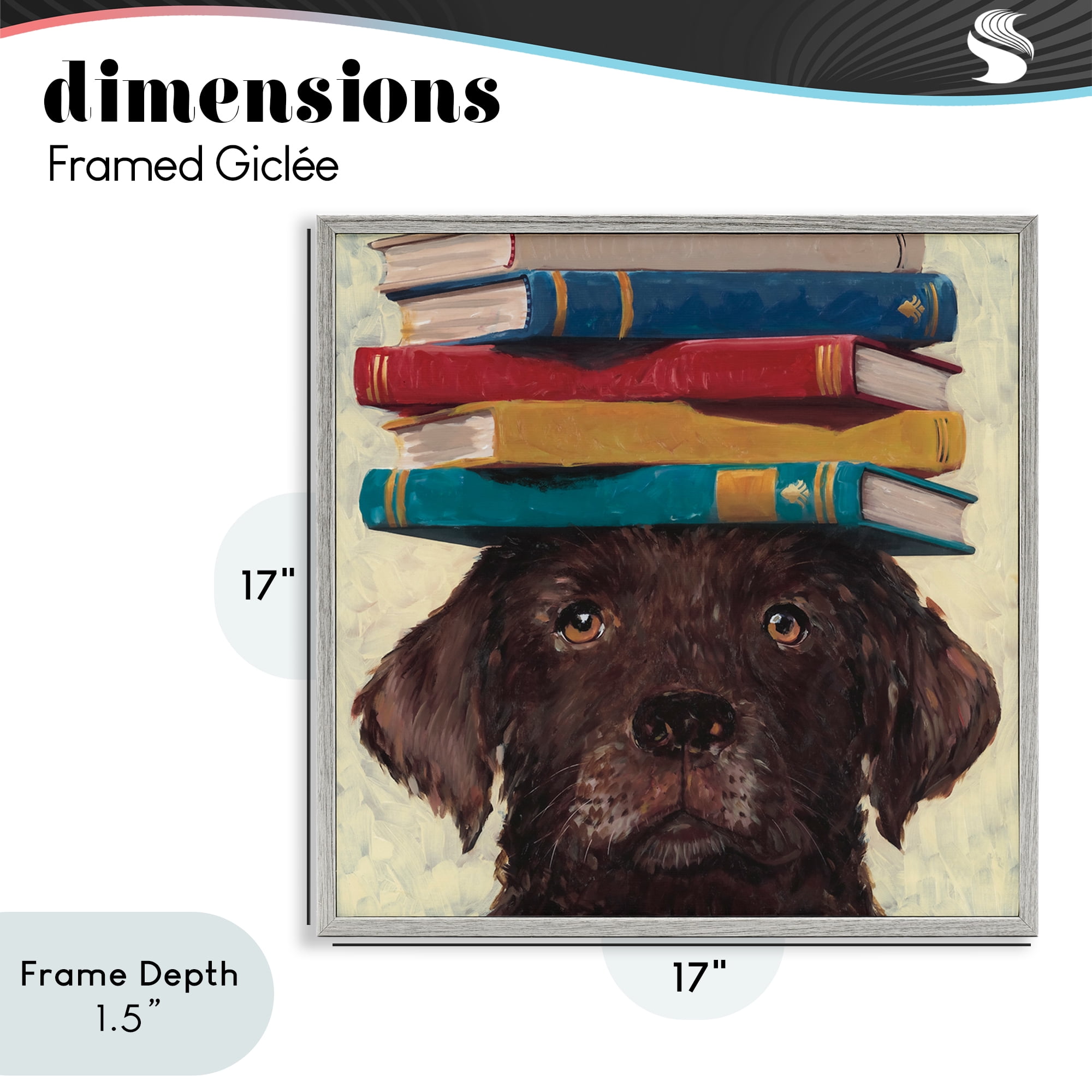 Stupell Industries Studious Abby Dog Gray Framed Giclee Art, design by Studio Bautista