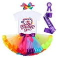 thumbnail image 1 of IBTOM CASTLE Toddler Baby Girl Unicorn 1st 2nd 3rd Birthday Outfit Romper + Rainbow Tutu Skirt + Headband + Sash + Badge 5PCS Princess Dress up Clothes Set for Cake Smash Photo Shoot, 1 of 8