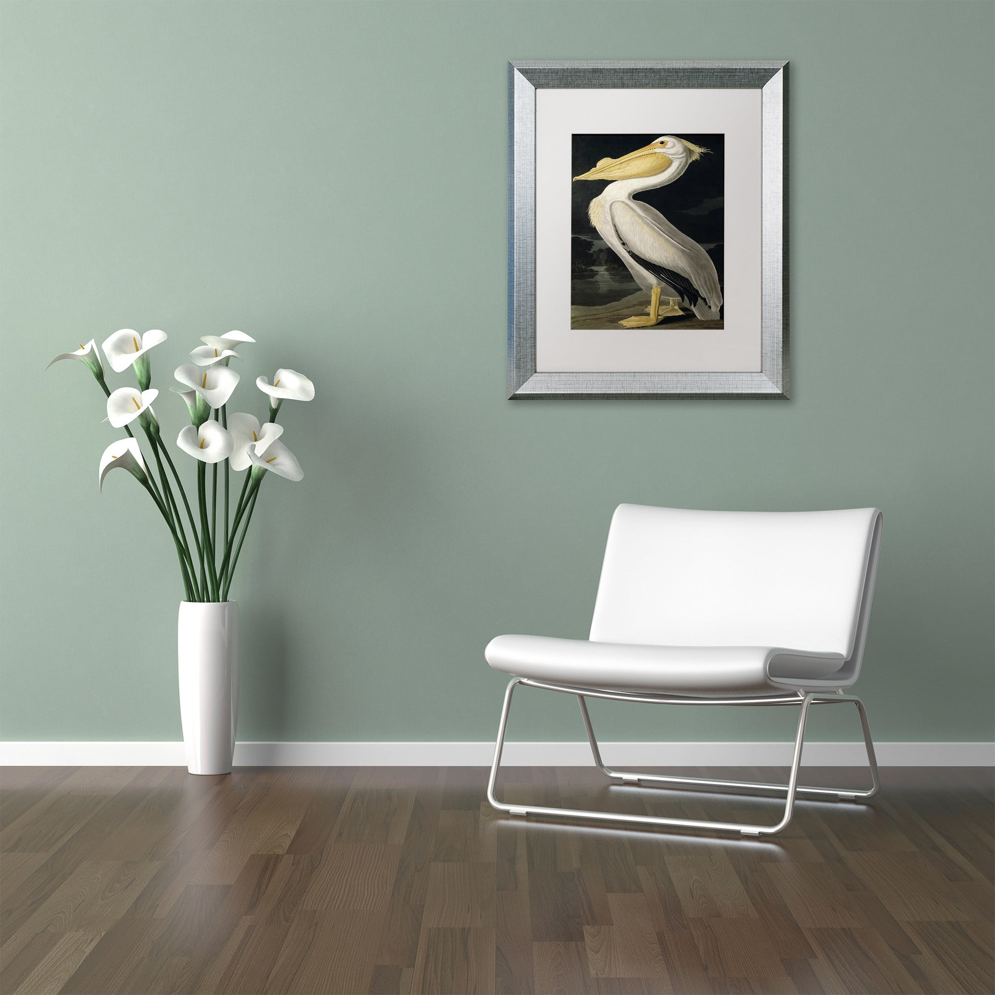 Trademark Fine Art "American White Pelican" Canvas Art by John James Audubon White Matte, Silver Frame