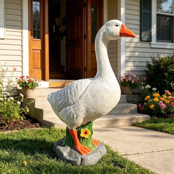 PLPPYFS Large Porch Goose Statue 13 inch Resin Garden Decor, Weatherproof Lawn Sculpture for Patio, Yard, Entryway - Indoor Outdoor Housewarming Gift (Multicolor)