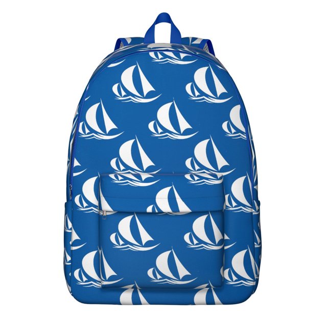 Helm Rudder Mast Sail Coast Travel Backpack – Lightweight Canvas Bookbag with Nautical Marine Pattern, Comfortable Carrying, Anti-theft Features for Students, Travelers, and Beach Trips