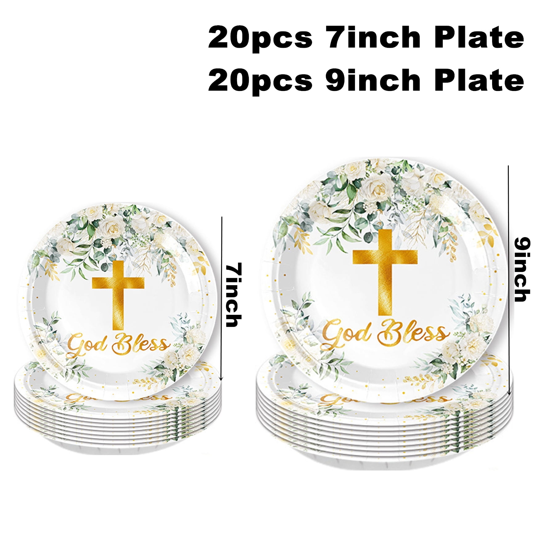 161 Pcs White God Bless Tableware Set, Baptism First Holy Communion Party Decorations Supplies for Newborn Baby Shower, Baptism Church Cross White Floral, Serves 20 Guests