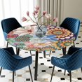 thumbnail image 3 of Boho Floral Round Fitted Tablecloth with Elastic Edge, Waterproof Table Cloth Table Cover for 45"-54" Tables, Spring Vintage Abstract Art Flowers Tablecloths for Dining Picnic Indoor Outdoor, 3 of 9
