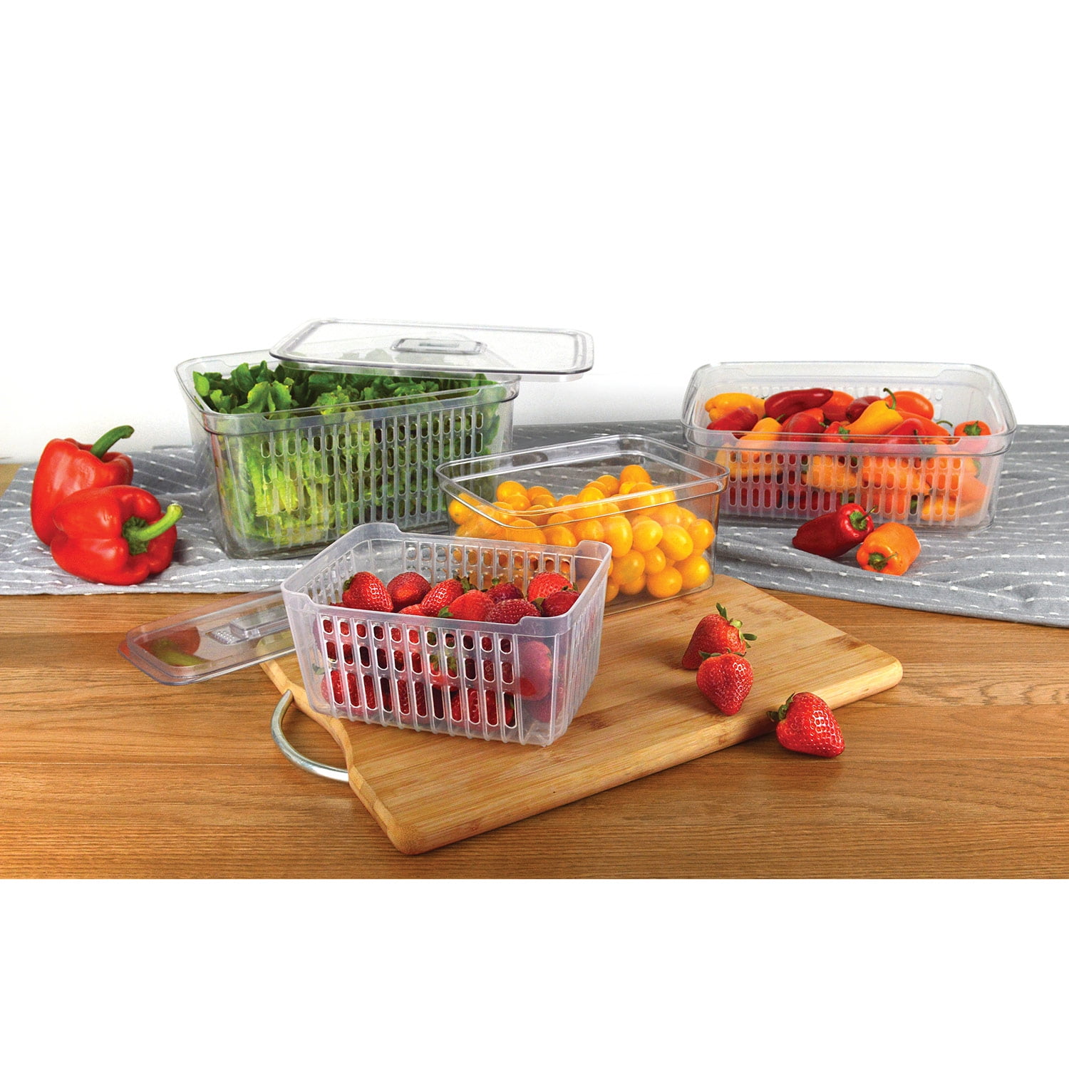 Spigo Eco Home Plastic Produce keeper With Removeable Vented Lid And  Basket, 8.25x6x4 Inches