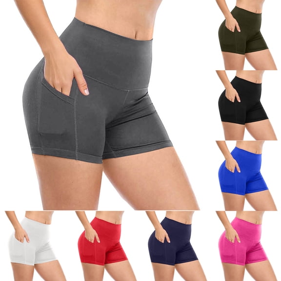 Bloomae Biker Shorts for Women with Pockets - Booty High Waisted Spandex Tummy Control Volleyball Short for Workout Yoga Running Army Green XL