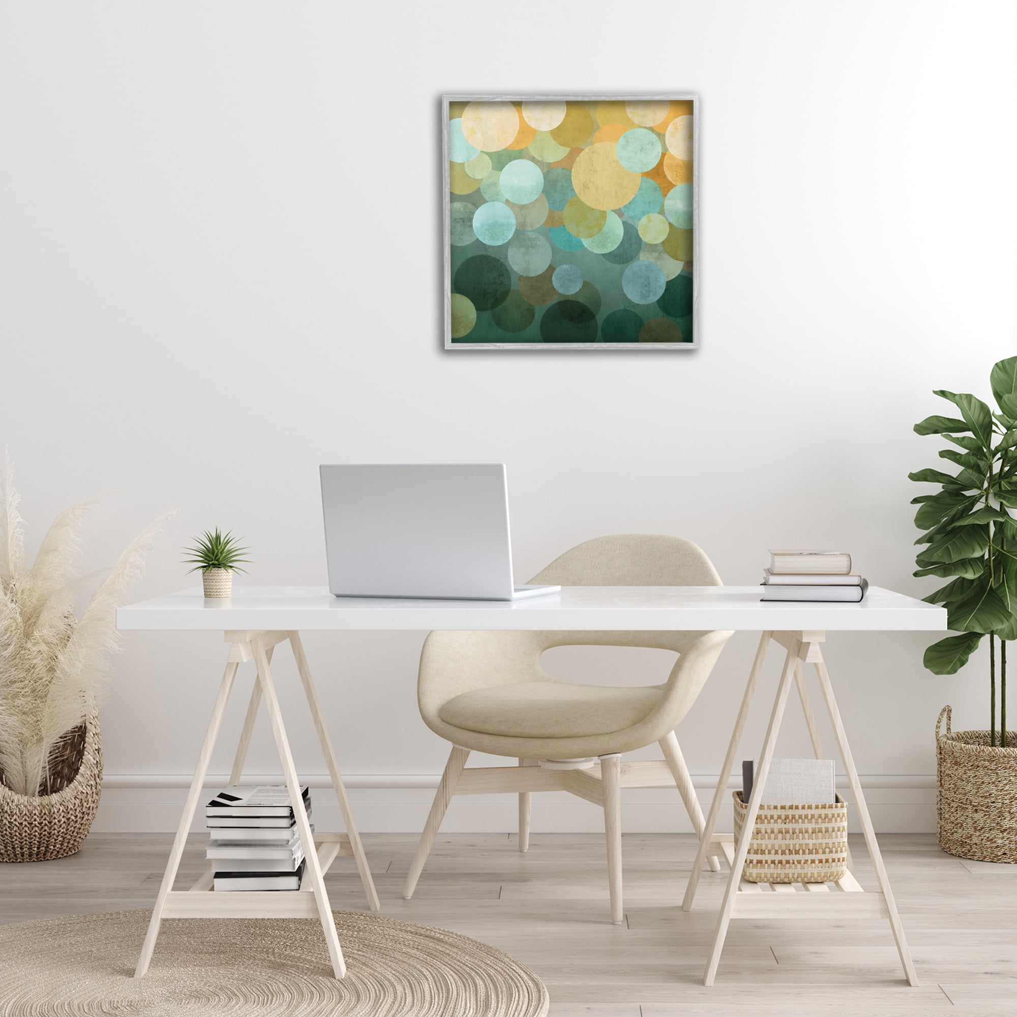 Stupell Industries Round Layered Circles Abstract Painting Gray Framed Art Print Wall Art, 24 x 24