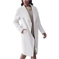 thumbnail image 3 of Women's Lapel Pea Trench Coat Long Jacket Open Front Belted Overcoat with Belt, 3 of 4