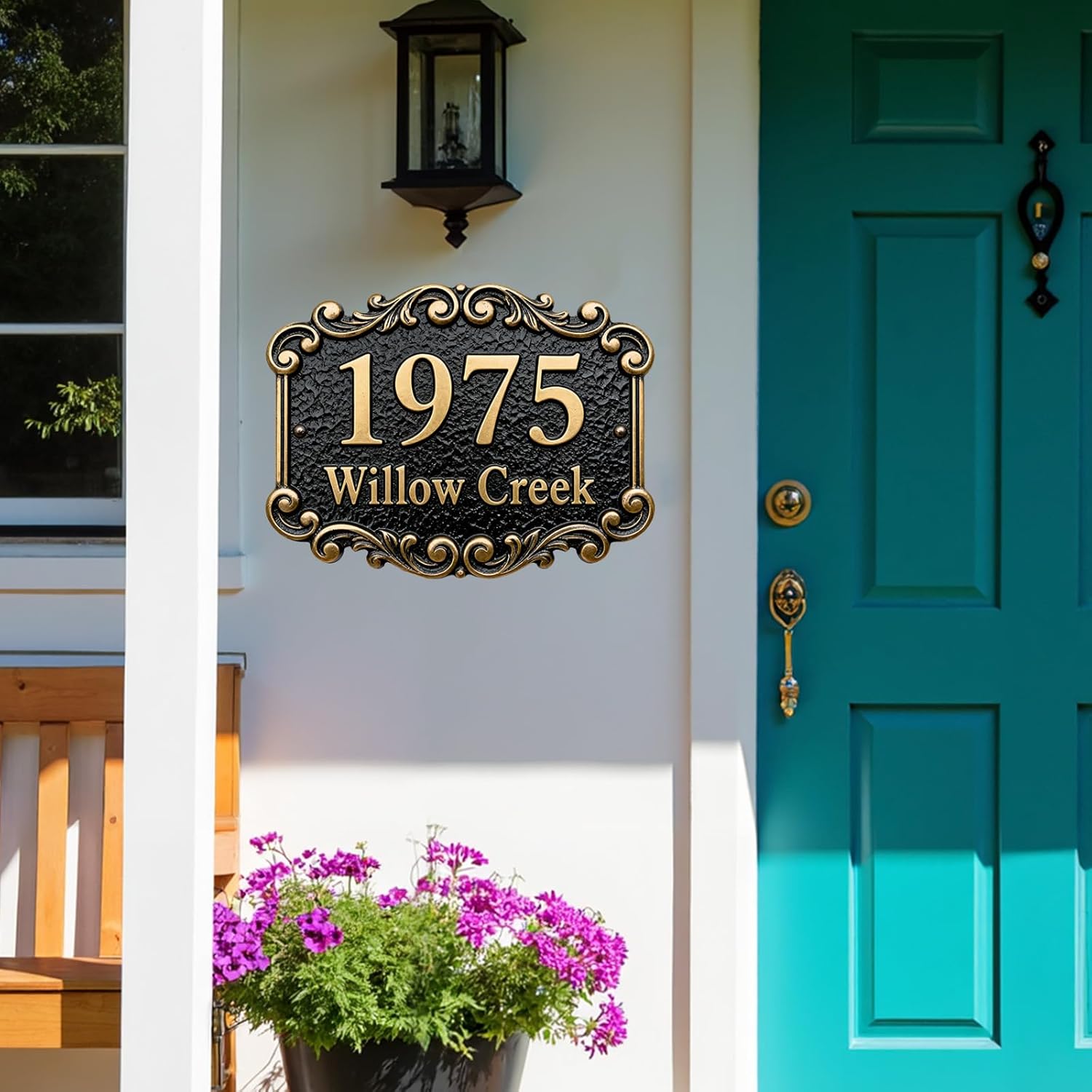 Personalized Cast Metal Address Plaque Vintage Custom House Number Sign Outside Street Mailbox Address Classic Wall Antique Brass Signs Durable Weather Resistant