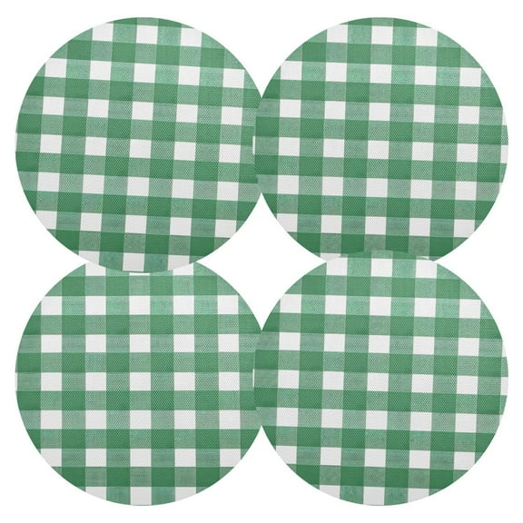 Ryvnso Green and White Checkered Pattern Round Plate Mats Dining Table Placemat Set of 4 for Holiday Decoration