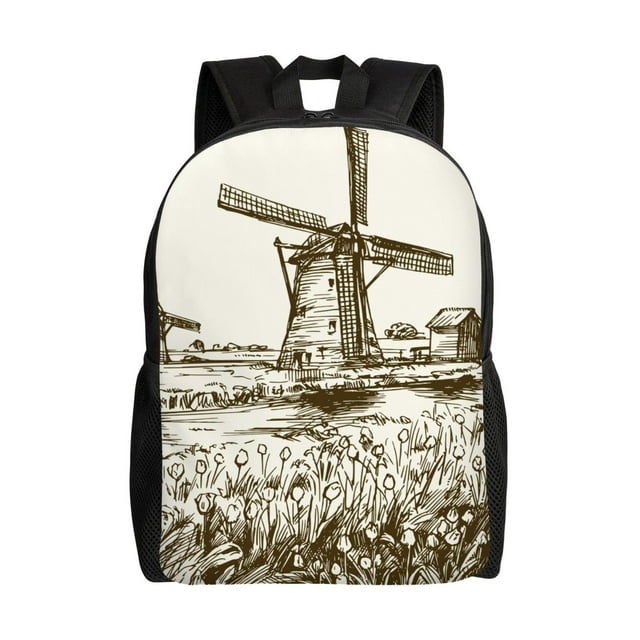 Honeii Dutch Windmill Print Laptop Backpack for Work, College, Travel, Daily Backpacks for Men Women, Sport Rucksack,Computer Bag