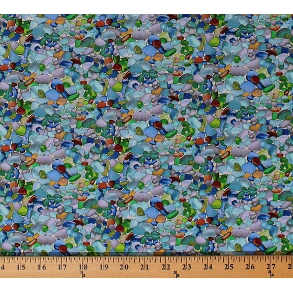 Cotton Sea Glass Pebbles Colorful Beach Glass Stones Rocks Landscape Medley Cotton Fabric Print by the Yard (456MULTI)
