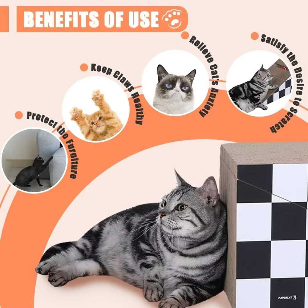 FluffyDream Cat Scratching Board with Ball, Triangle Cat Scratching Cardboard, Multiple Scratching Angles, 2-in-1 Scratching Lounge Bed, Recyclable and Durable, Furniture Protector, Black and White
