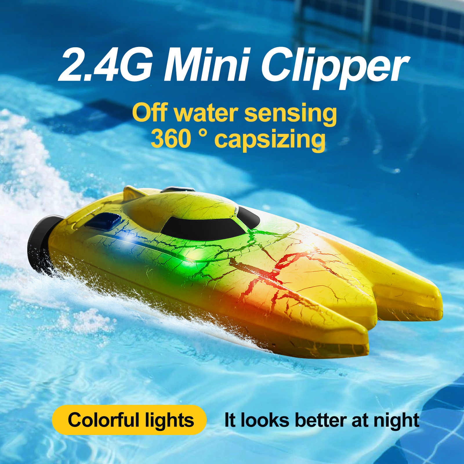 LED Light RC Boat Remote Control Pool Water Toys for Kids Ages 8-12 Adults Lakes Bathtub Toy with Whole Body Waterproof,Low Battery Alarm,2.4Ghz,Control Range 50M,Rechargeable Battery