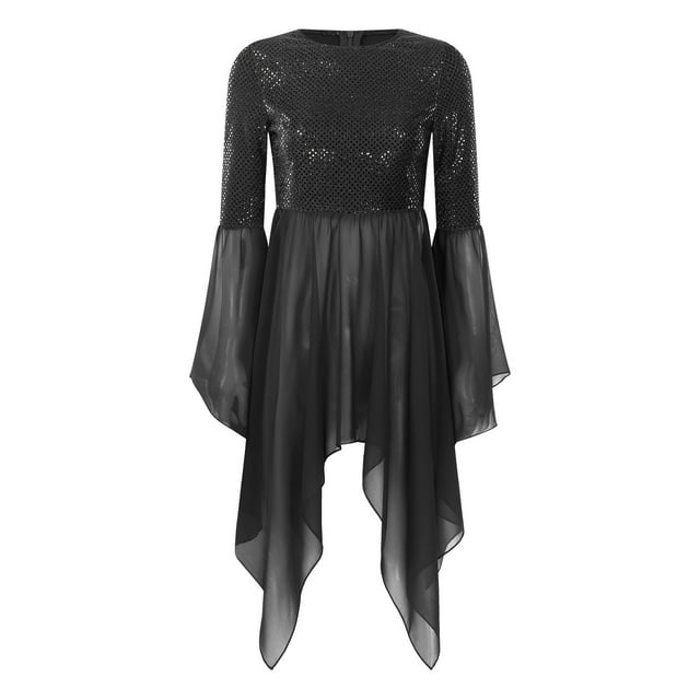 vastwit Costume de Danse pour Femmes Superposition Tunique à Paillettes Culte Lyrique Robe de Danse Paillettes_noir m