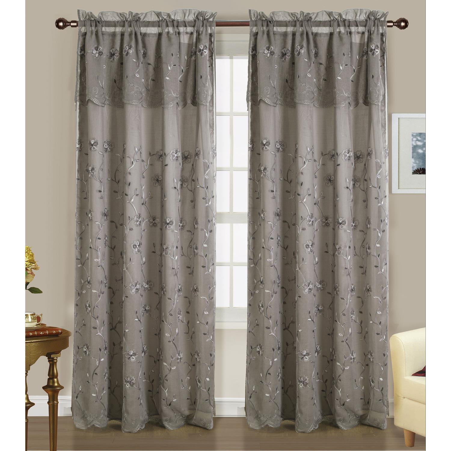 Easton Embroidered 54 x 84 in. Rod Pocket Curtain Panel w/ Attached 18 ...