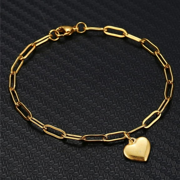 Romantic Paperclip Chain Bracelet Wholesale Female 14K Yellow Gold Heart Charm Bracelets for Women Jewelry Gift